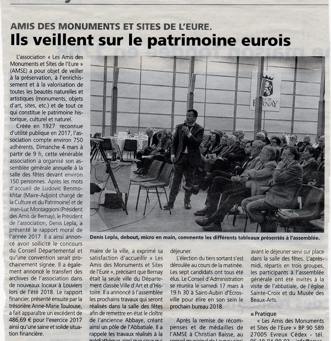 Ils veillent sur le patrimoine eurois – Eveil Normand du 7 mars 2018